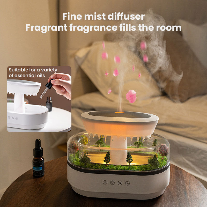 Raindrop - style aroma humidifier with lights, white noise, and essential oil diffusion for home.
